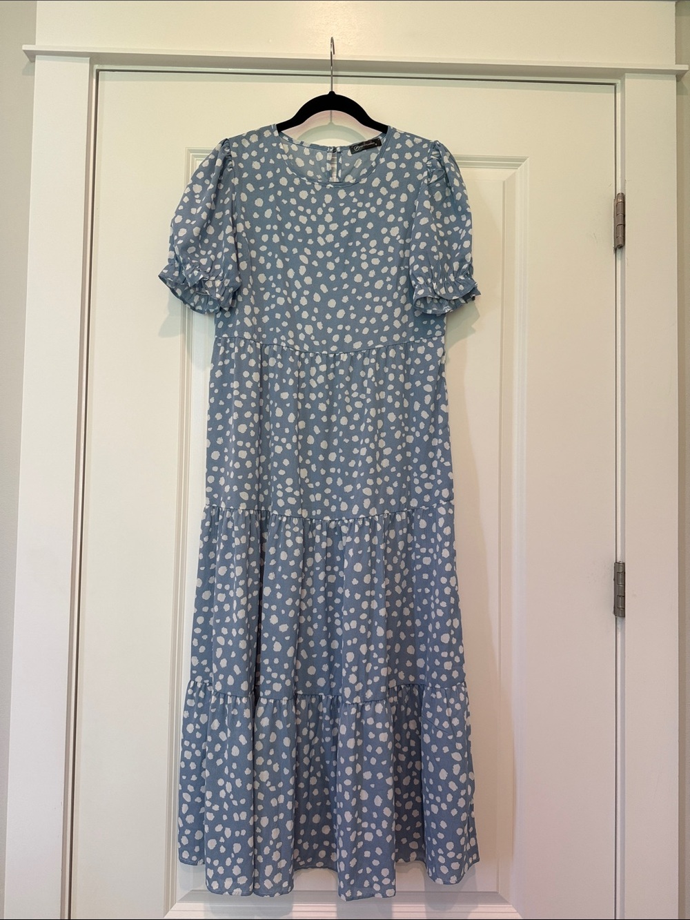 Light Blue Polka Dot Tiered Maxi Dress - Pretty Garden
